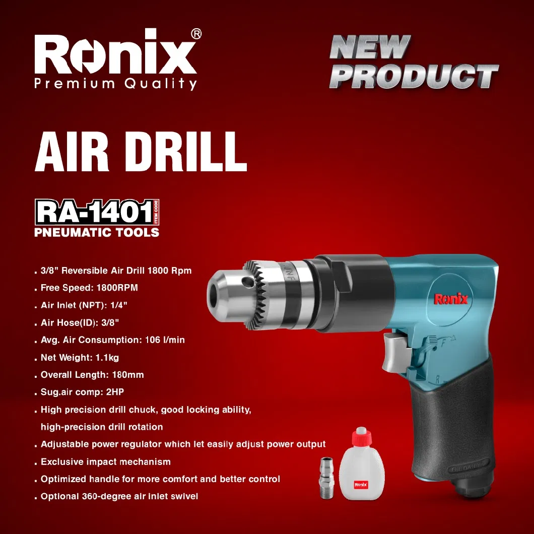 Ronix Ra-1401 Air Drill 10mm Keyed Chuck Portable Mini Professional Electric Drill Workshop Tools